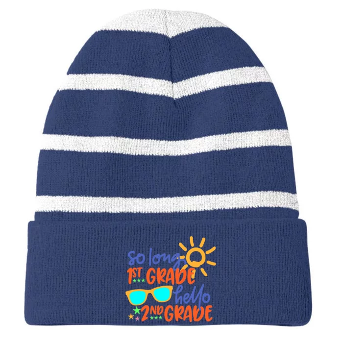 SO LONG 1st GRADE HELLO 2nd GRADE Teacher Student School Striped Beanie with Solid Band