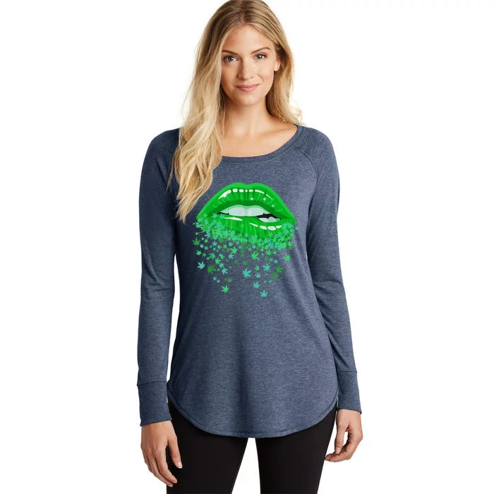 Sexy Lips 420 Cannabis Marijuana Weed Pot Leaf Lover Gift Women's Perfect Tri Tunic Long Sleeve Shirt