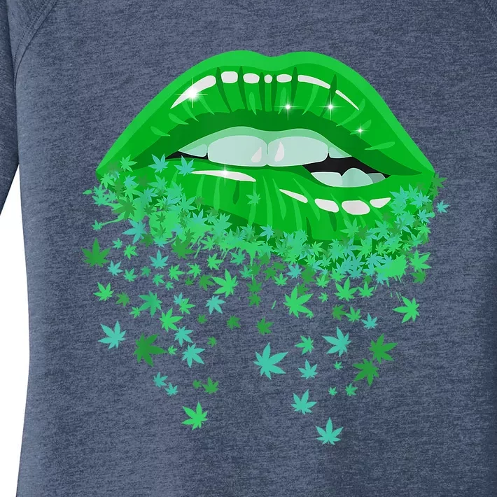 Sexy Lips 420 Cannabis Marijuana Weed Pot Leaf Lover Gift Women's Perfect Tri Tunic Long Sleeve Shirt