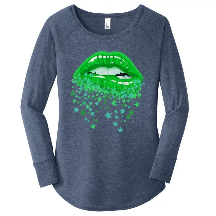 Sexy Lips 420 Cannabis Marijuana Weed Pot Leaf Lover Gift Women's Perfect Tri Tunic Long Sleeve Shirt