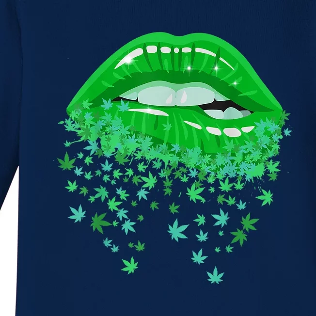 Sexy Lips 420 Cannabis Marijuana Weed Pot Leaf Lover Gift Baby Long Sleeve Bodysuit