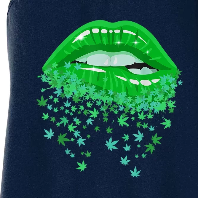 Sexy Lips 420 Cannabis Marijuana Weed Pot Leaf Lover Gift Women's Racerback Tank