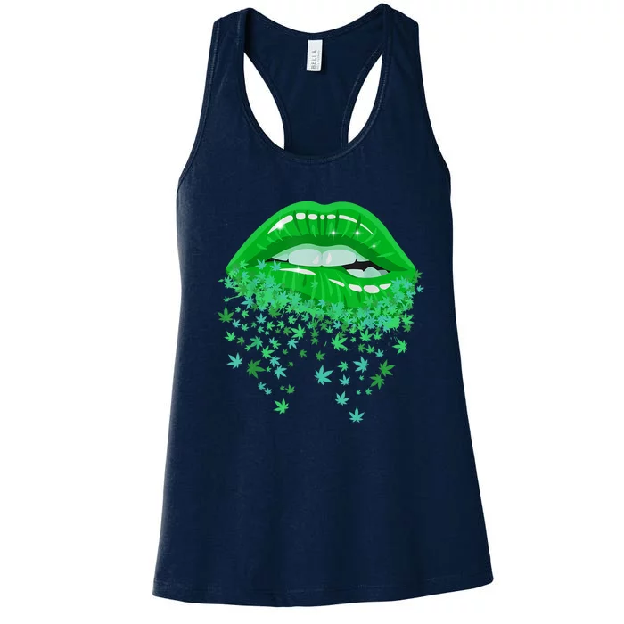 Sexy Lips 420 Cannabis Marijuana Weed Pot Leaf Lover Gift Women's Racerback Tank