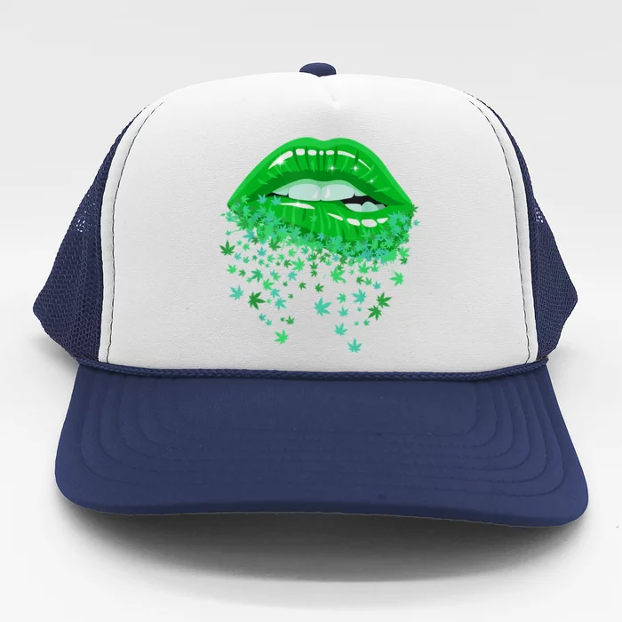 Sexy Lips 420 Cannabis Marijuana Weed Pot Leaf Lover Gift Trucker Hat