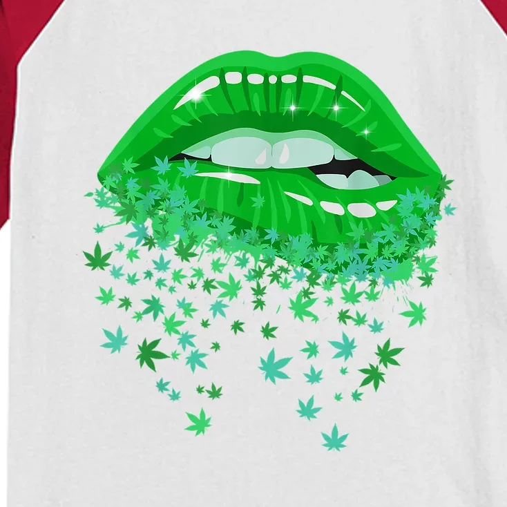 Sexy Lips 420 Cannabis Marijuana Weed Pot Leaf Lover Gift Kids Colorblock Raglan Jersey