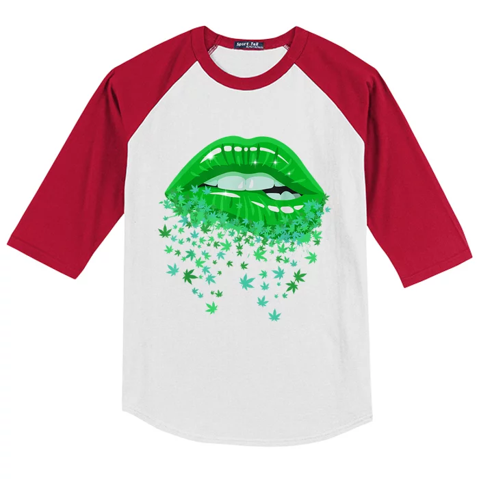 Sexy Lips 420 Cannabis Marijuana Weed Pot Leaf Lover Gift Kids Colorblock Raglan Jersey