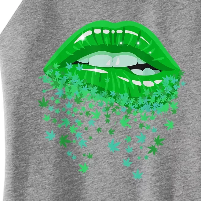 Sexy Lips 420 Cannabis Marijuana Weed Pot Leaf Lover Gift Women’s Perfect Tri Rocker Tank