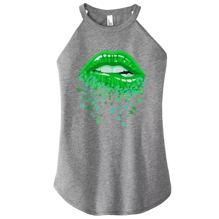 Sexy Lips 420 Cannabis Marijuana Weed Pot Leaf Lover Gift Women’s Perfect Tri Rocker Tank