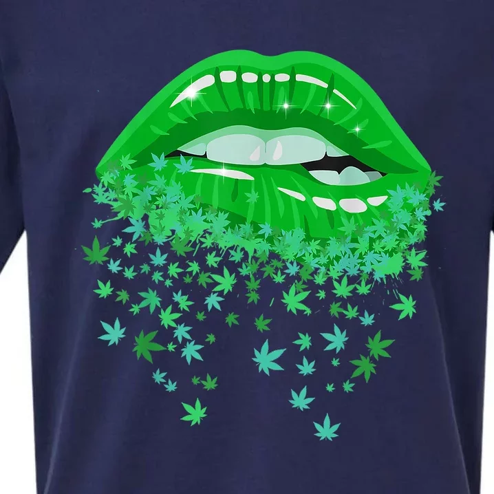 Sexy Lips 420 Cannabis Marijuana Weed Pot Leaf Lover Gift Sueded Cloud Jersey T-Shirt