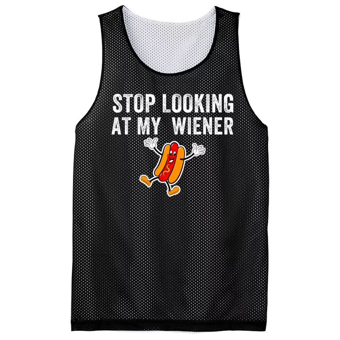 Stop Looking At My Wiener Funny Hotdog Funny Foodie Mesh Reversible Basketball Jersey Tank