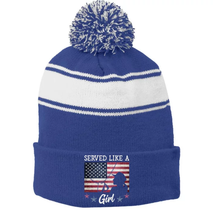 Served Like A Female Veterans Day Gift Stripe Pom Pom Beanie