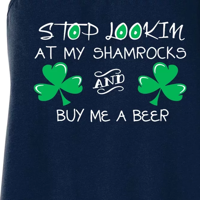 stop looking at my shamrocks and buy me a beer Women's Racerback Tank