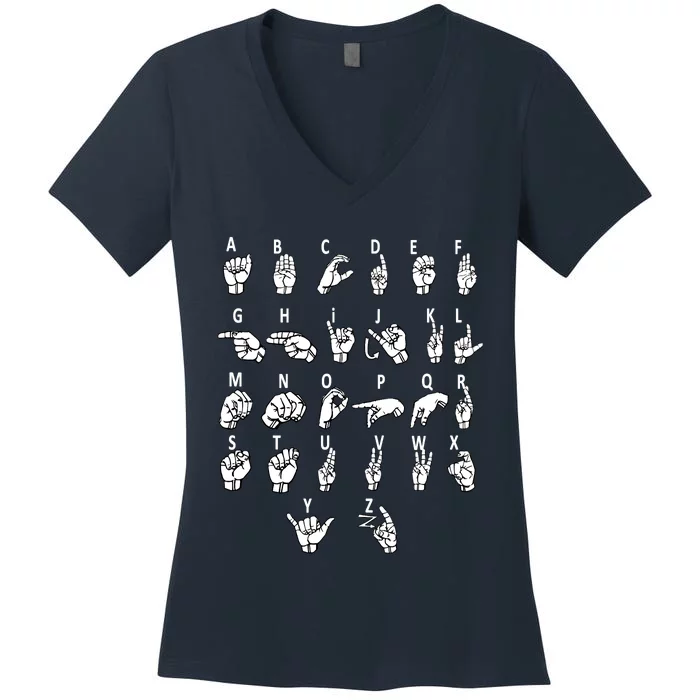 Sign Language Alphabet For ASL Interpreter Deaf Teacher Women's V-Neck T-Shirt