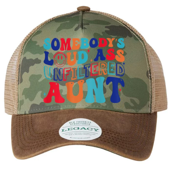 Somebodys Loud Ass Unfiltered Aunt Retro Groovy Funny Legacy Tie Dye Trucker Hat