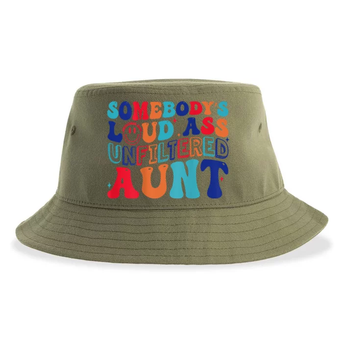 Somebodys Loud Ass Unfiltered Aunt Retro Groovy Funny Sustainable Bucket Hat