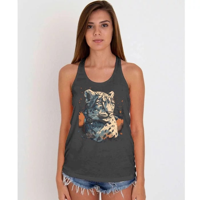 Snow Leopard Animal Retro Style Graphic Tees for Women's Knotted Racerback Tank