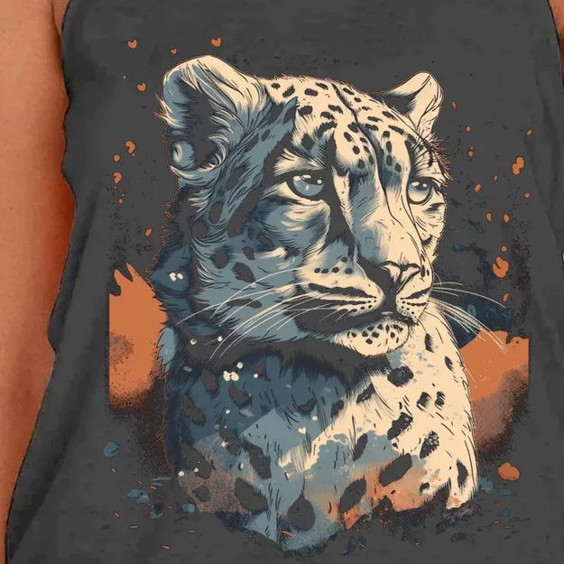 Snow Leopard Animal Retro Style Graphic Tees for Women's Knotted Racerback Tank