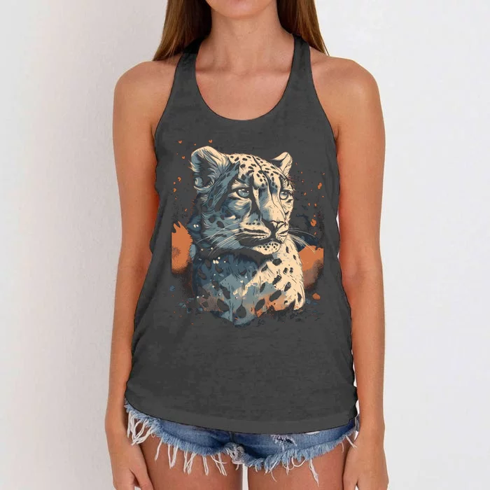 Snow Leopard Animal Retro Style Graphic Tees for Women's Knotted Racerback Tank