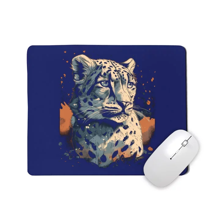 Snow Leopard Animal Retro Style Graphic Tees for Mousepad