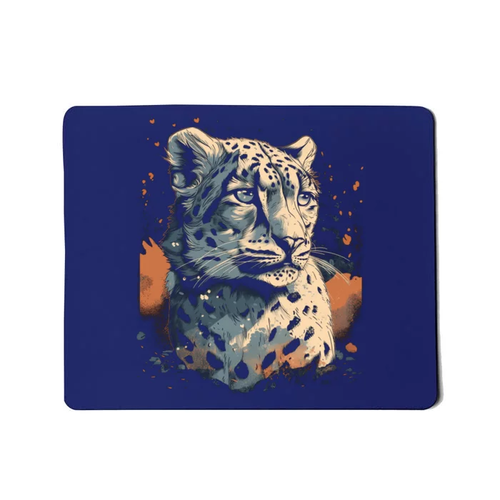 Snow Leopard Animal Retro Style Graphic Tees for Mousepad