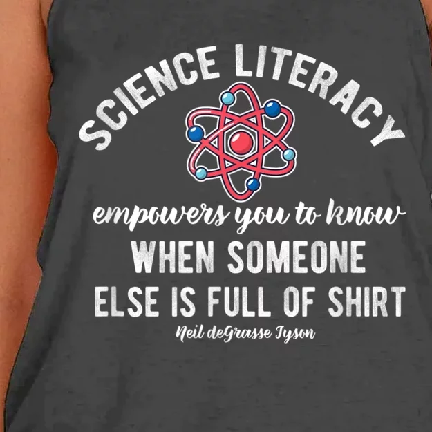 Science Literacy Atom Funny Science Quote Women's Knotted Racerback Tank