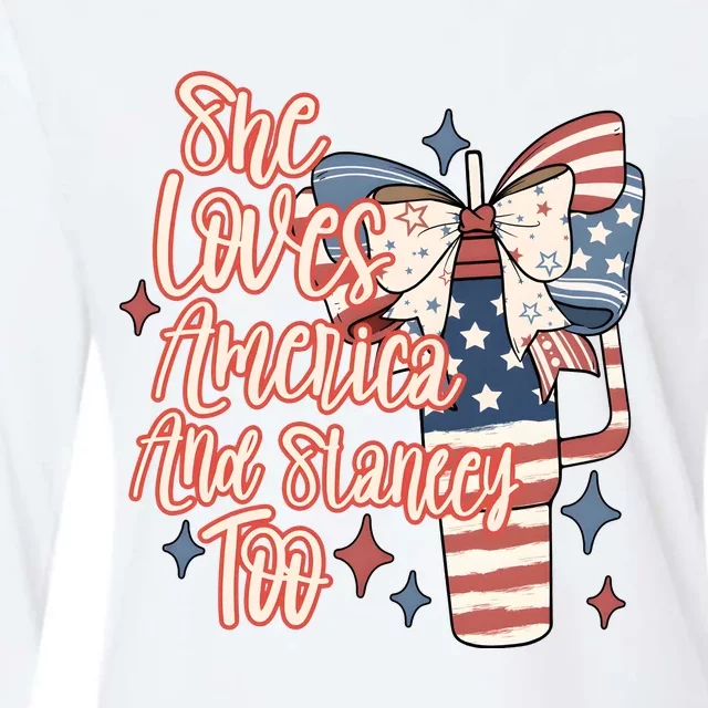 She Loves America And Stanley Too Womens Cotton Relaxed Long Sleeve T-Shirt