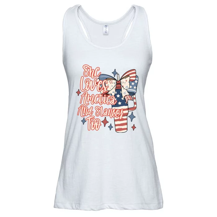 She Loves America And Stanley Too Ladies Essential Flowy Tank