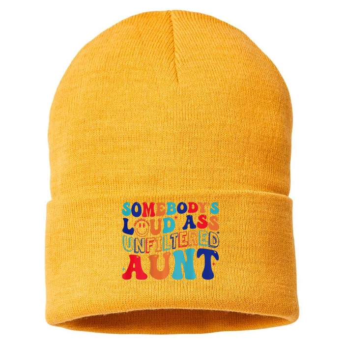 Somebody's Loud Ass Unfiltered Aunt Retro Groovy Funny Sustainable Knit Beanie