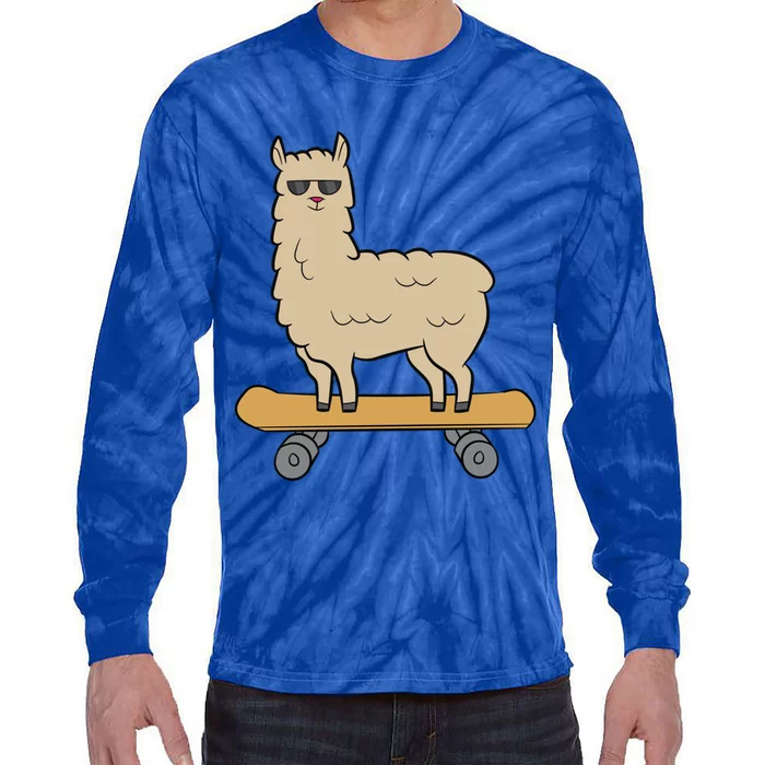 Skateboarding Llama Alpaca Skateboard Llama Gift Tie-Dye Long Sleeve Shirt