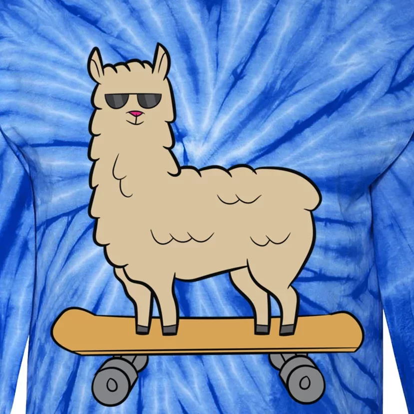 Skateboarding Llama Alpaca Skateboard Llama Gift Tie-Dye Long Sleeve Shirt