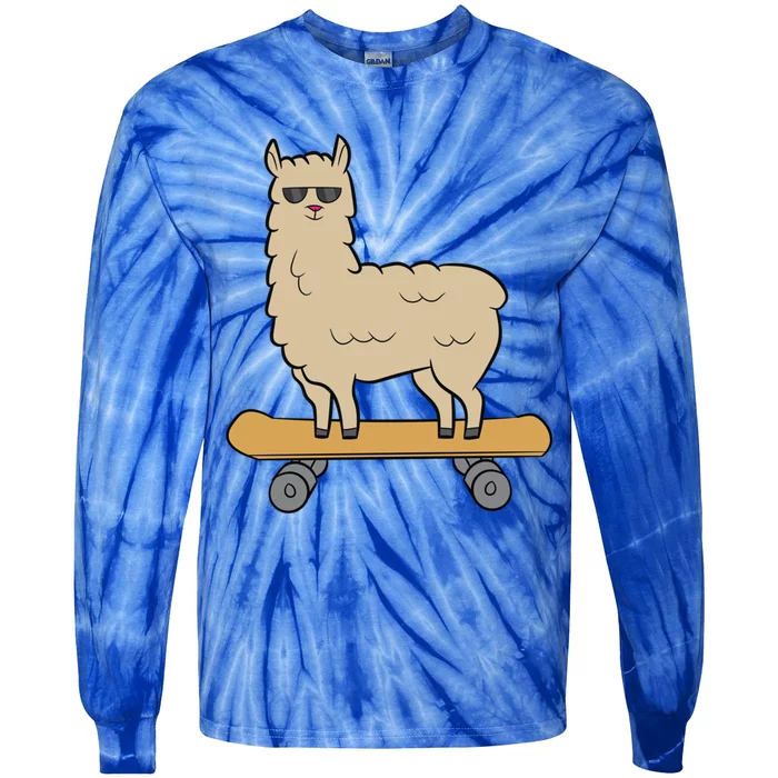 Skateboarding Llama Alpaca Skateboard Llama Gift Tie-Dye Long Sleeve Shirt