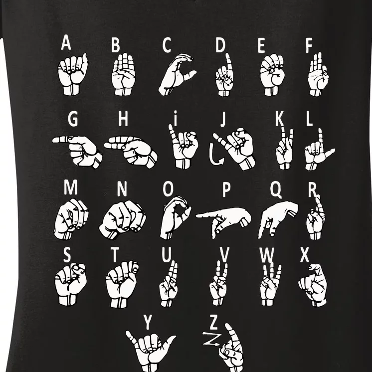 Sign Language Alphabet For Asl Interpreter Deaf Teacher Stud Women's V-Neck T-Shirt