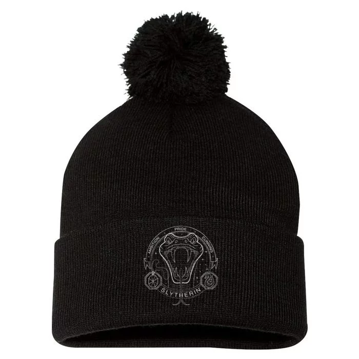 Slytherin Line Art Snake Symbol Pom Pom 12in Knit Beanie