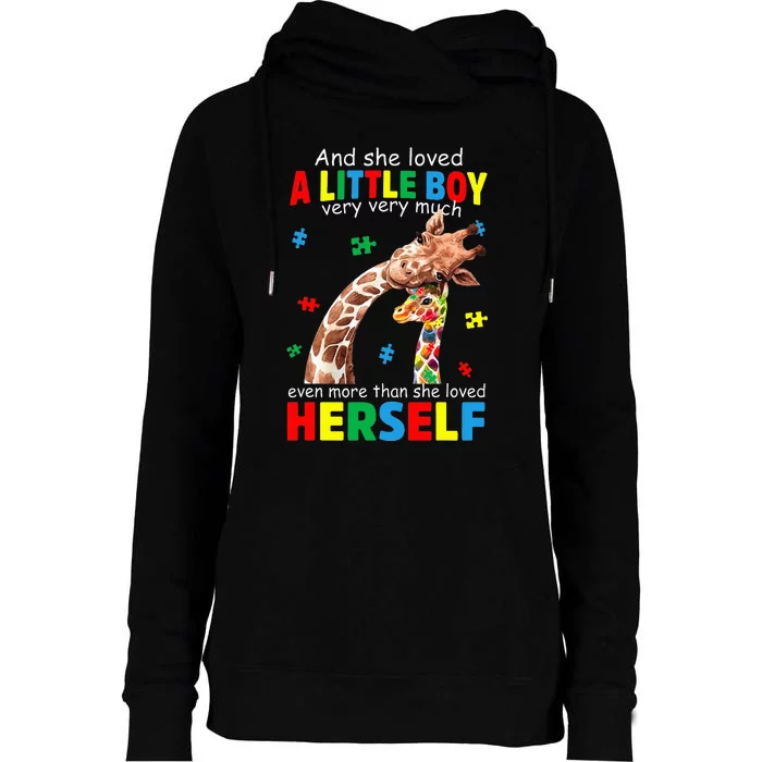 She Loved A Little Giraffe Autism Puzzle Piece Womens Funnel Neck Pullover Hood