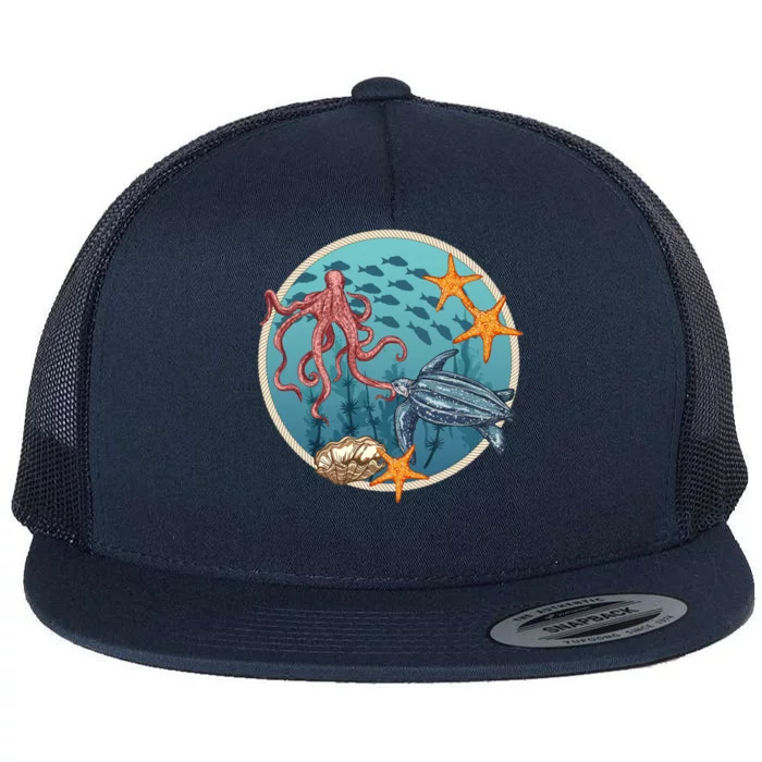 Sea Life Aquarium Cool Marine Flat Bill Trucker Hat