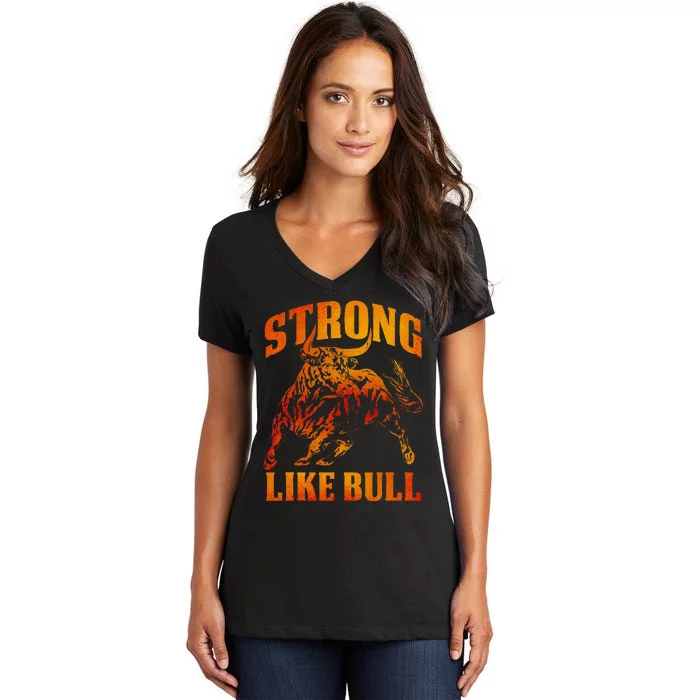 Strong Like A Bull Powerlifting Bodybuilding Women's V-Neck T-Shirt