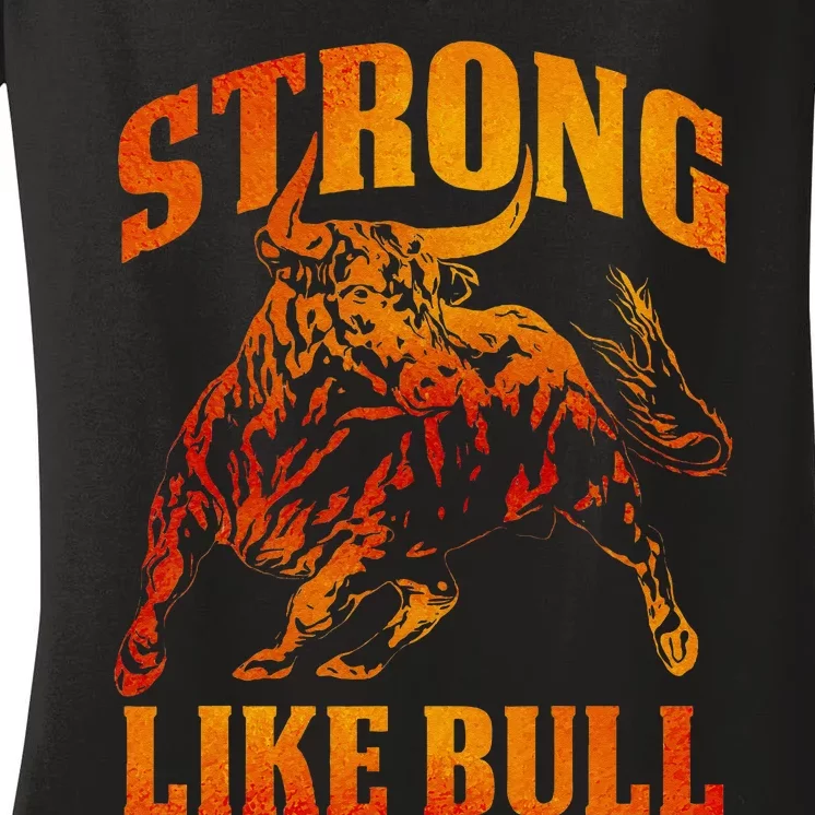 Strong Like A Bull Powerlifting Bodybuilding Women's V-Neck T-Shirt