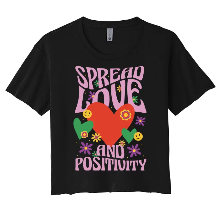 Spread Love And Positivity Retro Heart Women's Crop Top Tee