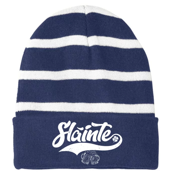 Slainte Irish Cheers Striped Beanie with Solid Band