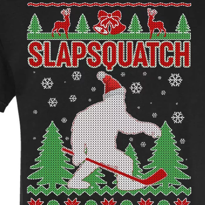 Slapsquatch Ugly Christmas Sweater Bigfoot Garment-Dyed Heavyweight T-Shirt