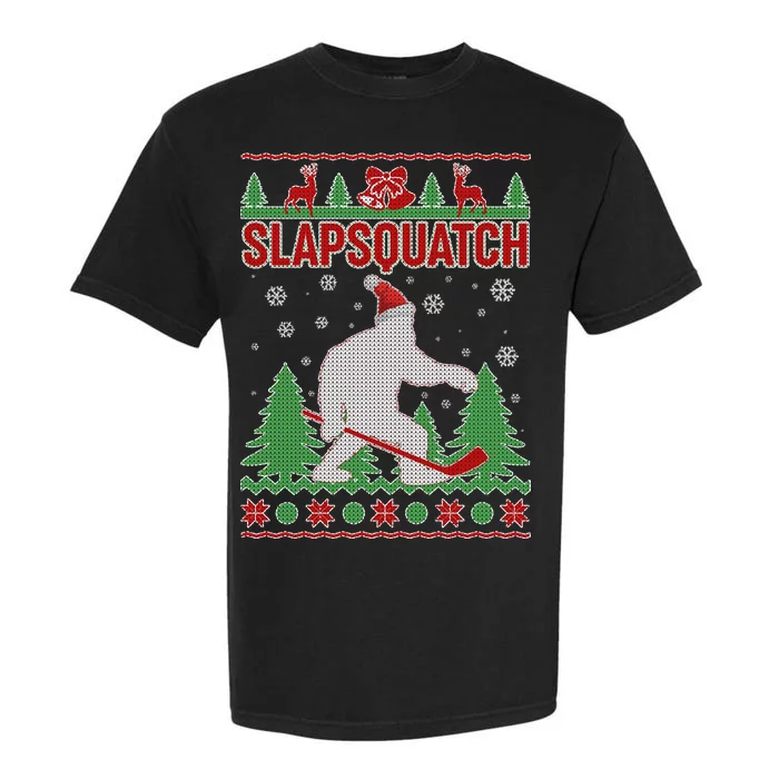 Slapsquatch Ugly Christmas Sweater Bigfoot Garment-Dyed Heavyweight T-Shirt