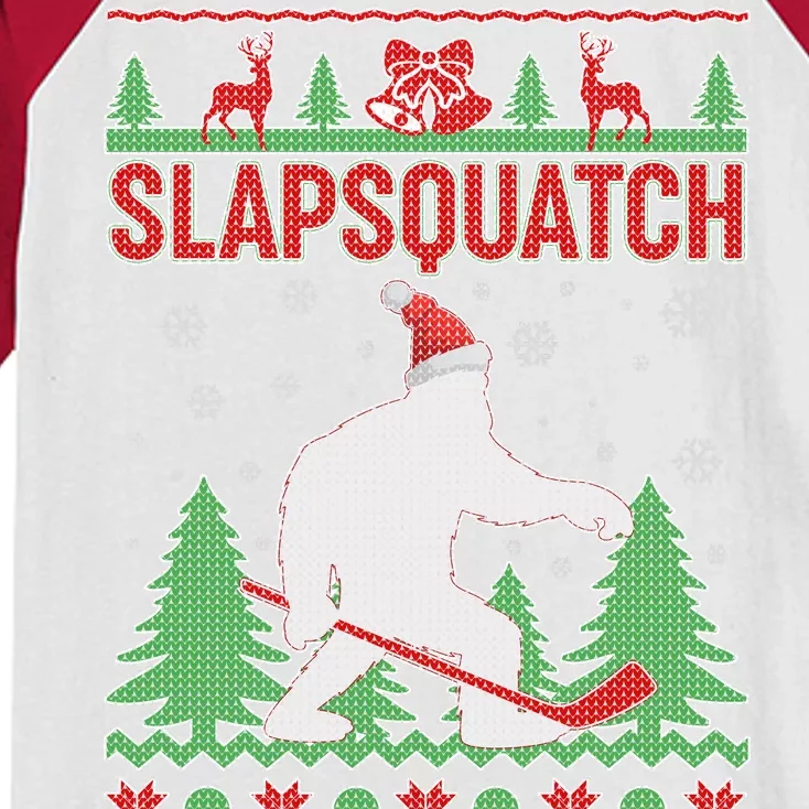 Slapsquatch Ugly Christmas Sweater Bigfoot Kids Colorblock Raglan Jersey