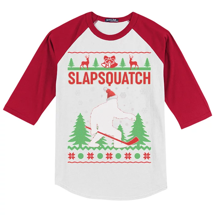 Slapsquatch Ugly Christmas Sweater Bigfoot Kids Colorblock Raglan Jersey