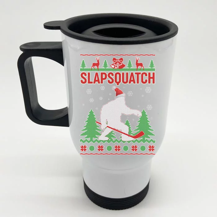 Slapsquatch Ugly Christmas Sweater Bigfoot Front & Back Stainless Steel Travel Mug