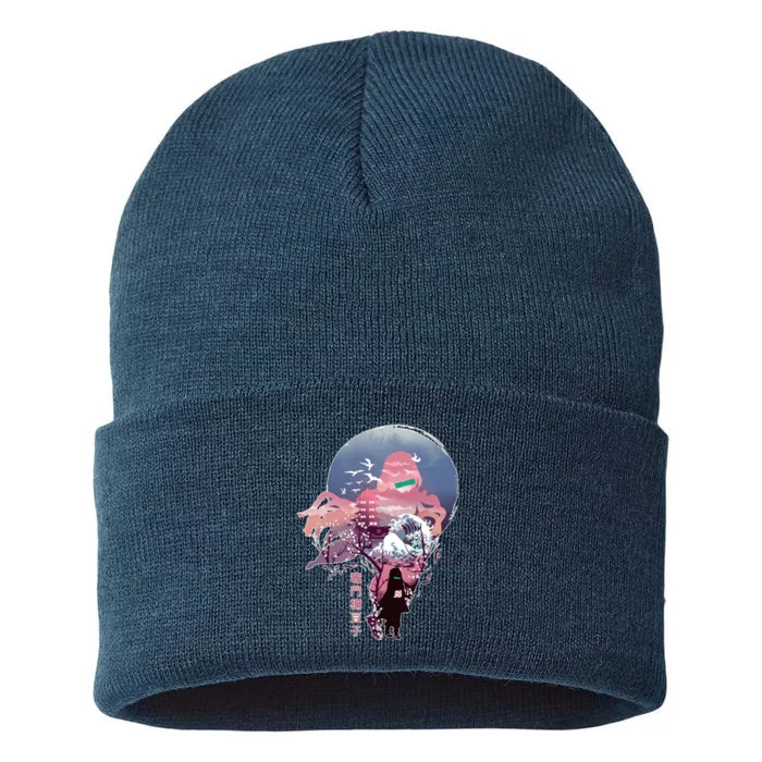 Slayers Demon Anime Nezuko Vaporwave Sustainable Knit Beanie