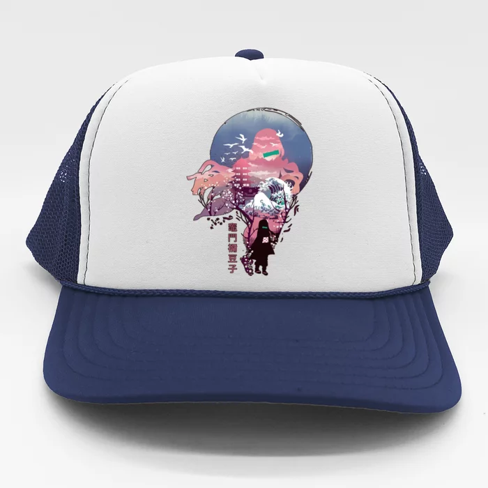 Slayers Demon Anime Nezuko Vaporwave Trucker Hat