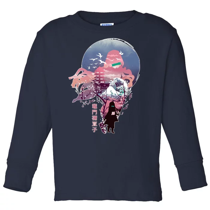 Slayers Demon Anime Nezuko Vaporwave Toddler Long Sleeve Shirt