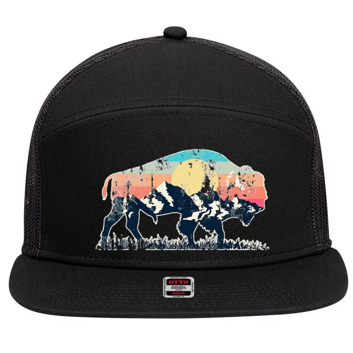 Sunset Landscape Buffalo 7 Panel Mesh Trucker Snapback Hat