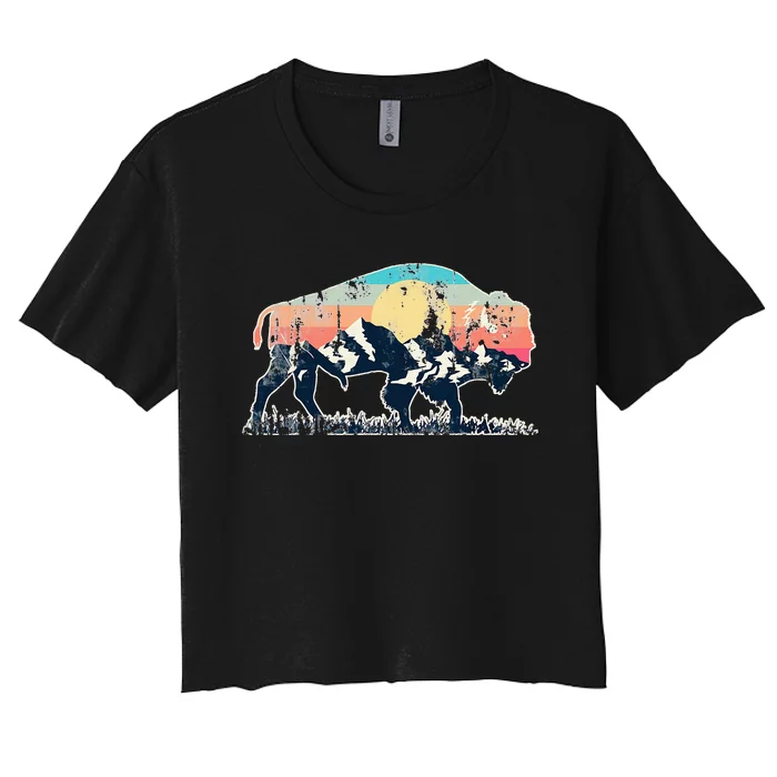 Sunset Landscape Buffalo Women's Crop Top Tee