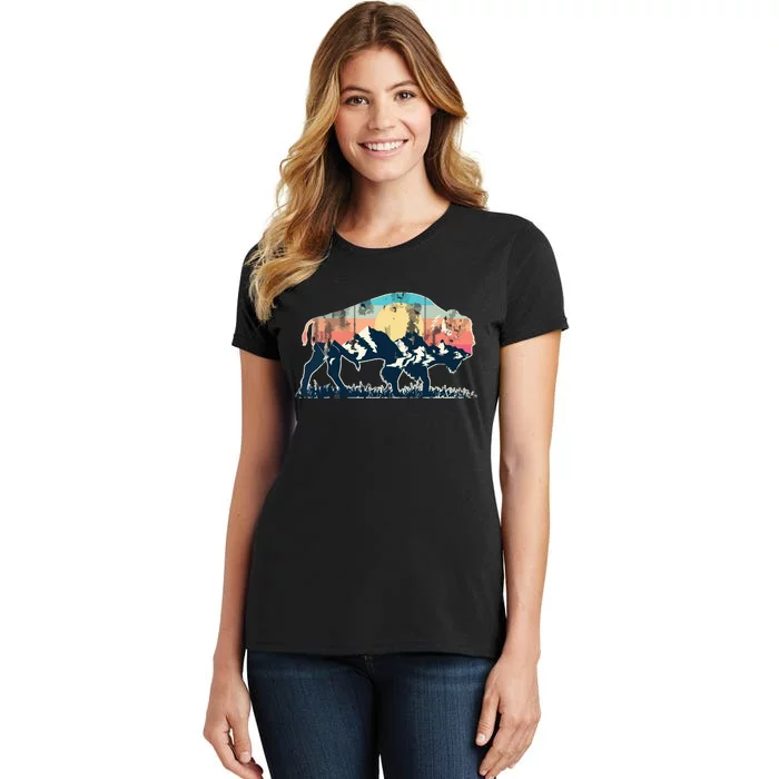 Sunset Landscape Buffalo Gift Women's T-Shirt